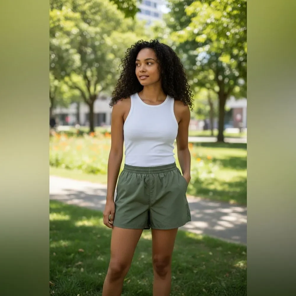 EUC Women’s Olive Green Athletic Elastic Waist with Liner Running Shorts- Size S